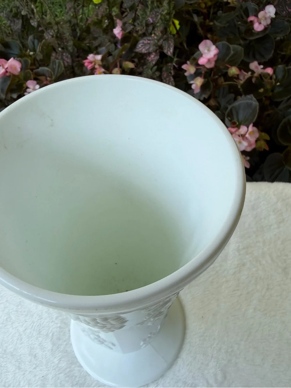 White Embossed Grape Pedestal Vase - Classic Milk Glass by Indiana Glass Co.